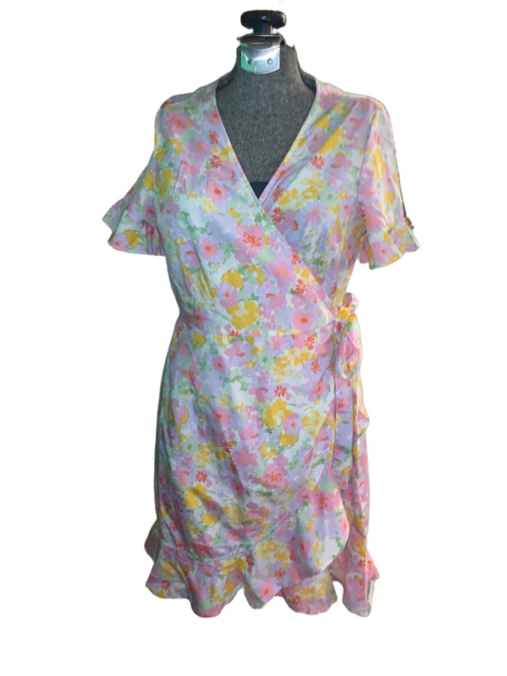 Women's Vero Moda Floral Wrap Mini Dress Size S White Pink